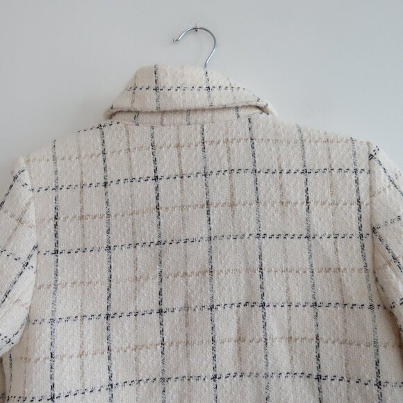 MANGO MNG Cropped Tweed Blazer in Cream Plaid Preppy Old Money Academia Size XS - Picture 11 of 13